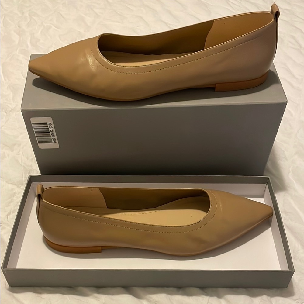 Everlane Tan Pointed Toe Leather Flats